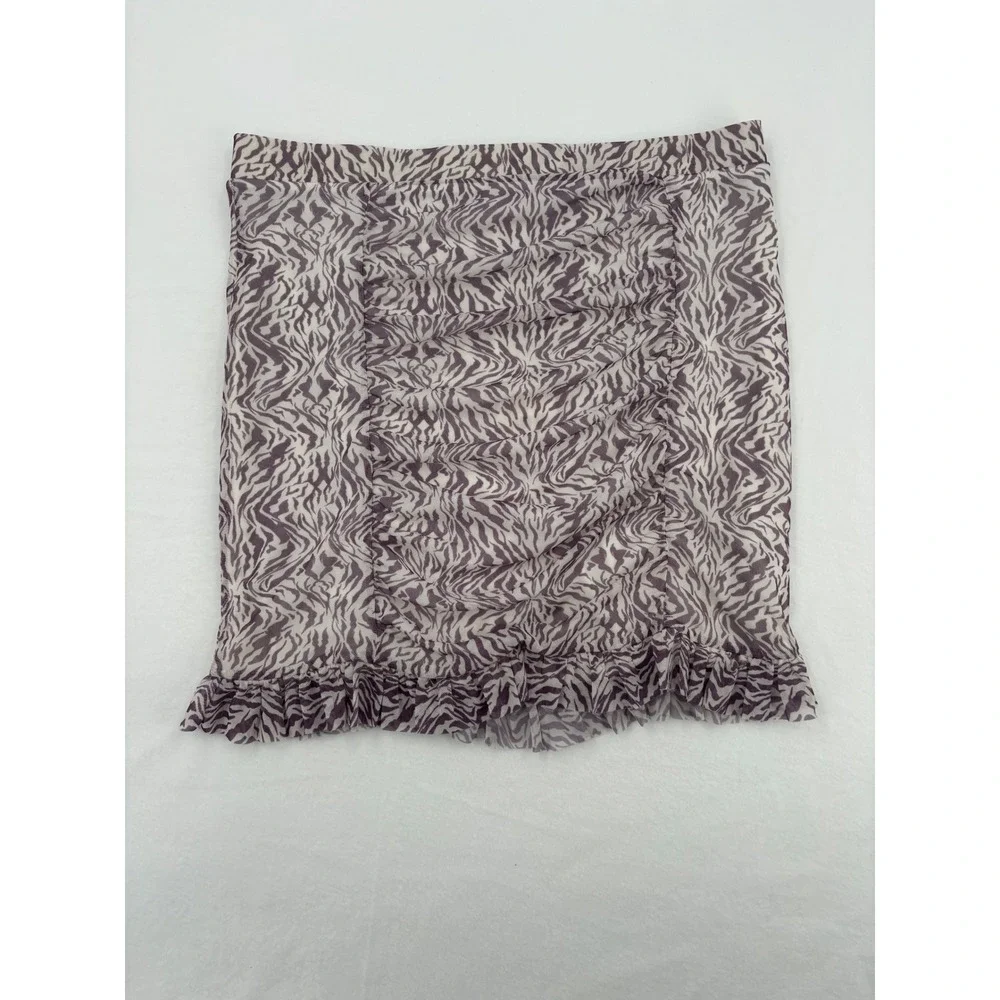Free‎ People Zebra Mesh Mini Skirt Womens L Purple Ruched Ruffle Animal Print